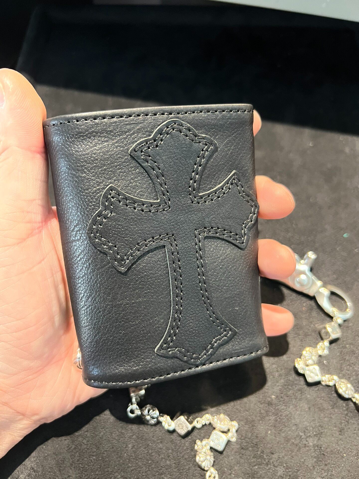Tri-Fold Card Wallet with Coin Pocket - Chrome Hearts Style Dark Rock