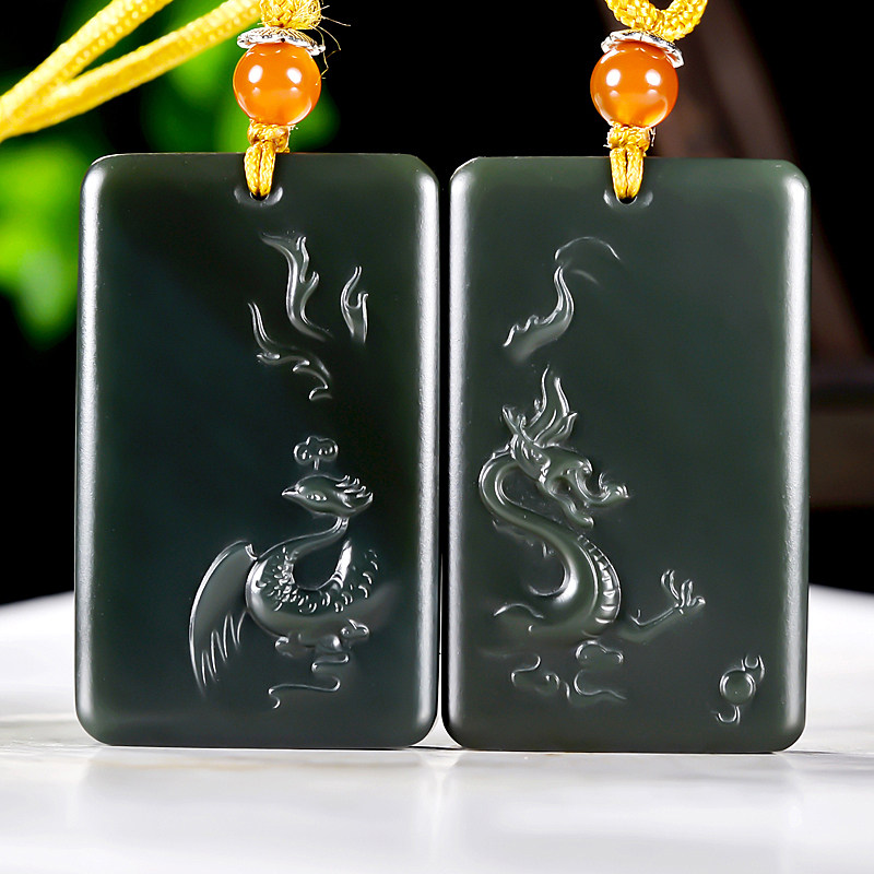 【塔青过灯细料 龙凤呈祥】和田玉 龙凤牌 玉石 对牌 吊坠 41g