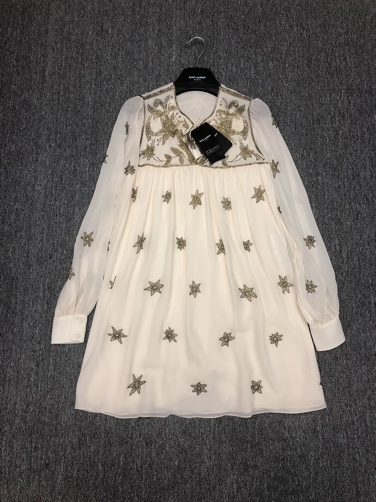 Saint Laurent 15SS White Embroidered Dress Coat