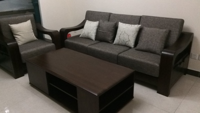 华日家居双人三人位实木沙发现代新中式布艺实木沙发组合客厅家具