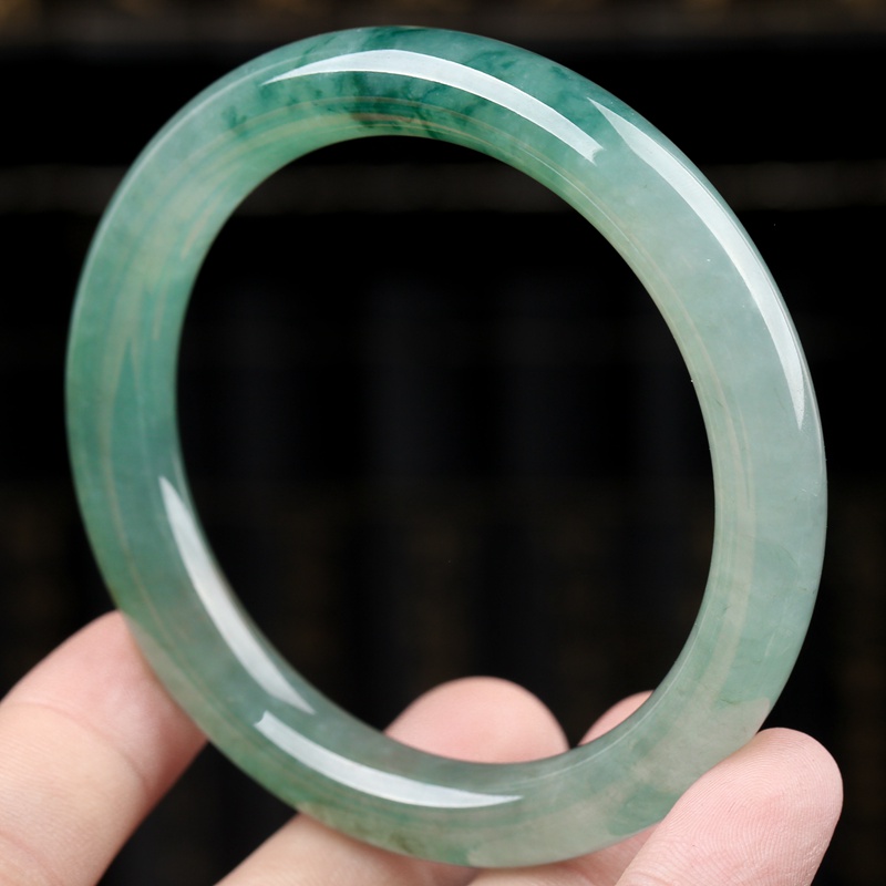 翡翠手镯天然a货冰种清爽水润绿圆条正圈圈口54.8mm49.23g