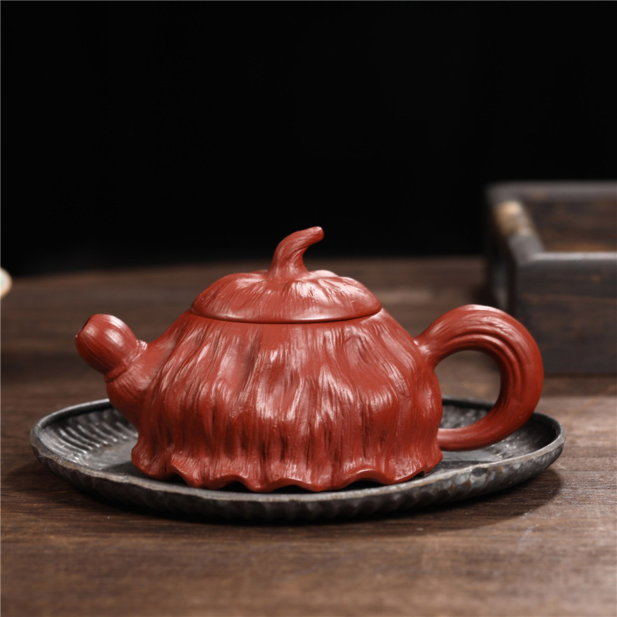 庆红陶艺店 送紫砂干泡台 宜兴手工紫砂壶捡漏 180cc【莲蓬壶】大红袍
