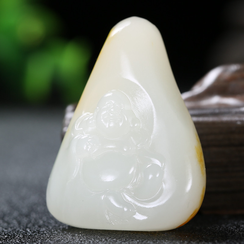【寓意:笑口常开】精雕和田玉弥勒佛挂件 重32.17克