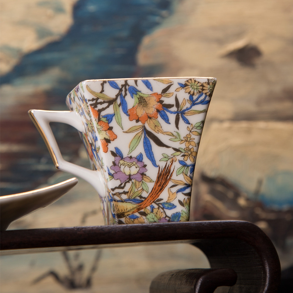 预估20世纪花鸟鎏金珠光彩陶瓷咖啡杯茶杯九品