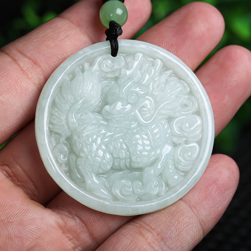 【闪拍】天然a货缅甸翡翠随机发20.12g糯种祥瑞神兽麒麟牌吊坠