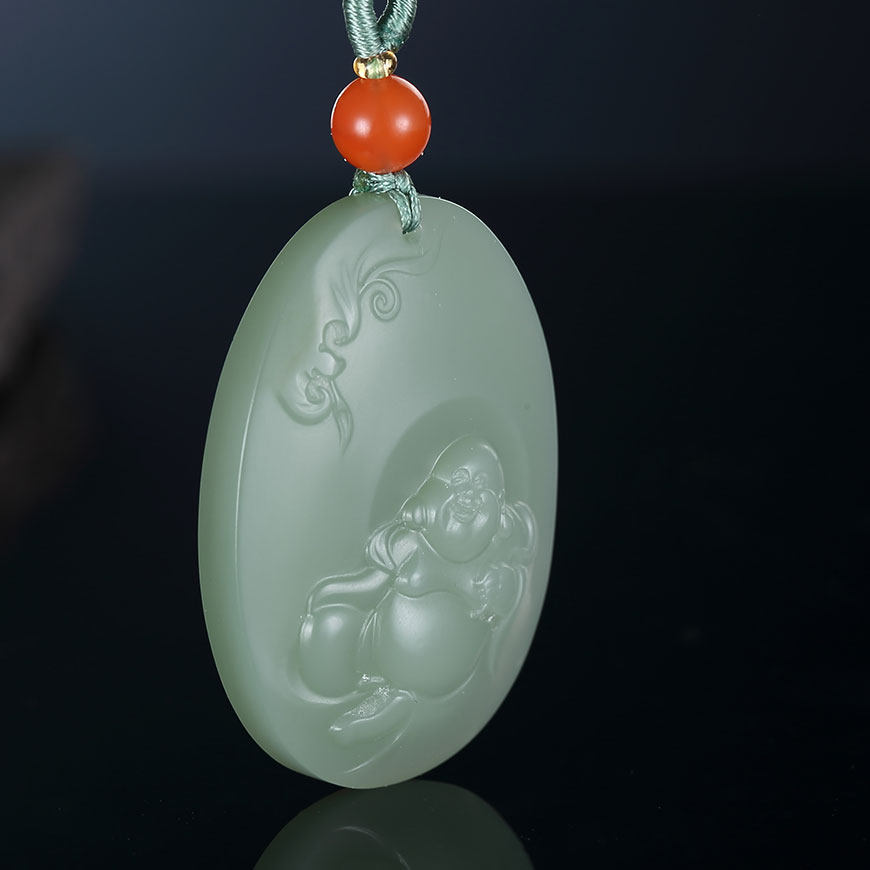 省级玉雕大师任翀作品和田玉碧玉佛引福来挂件24克弥勒佛公吊坠g1