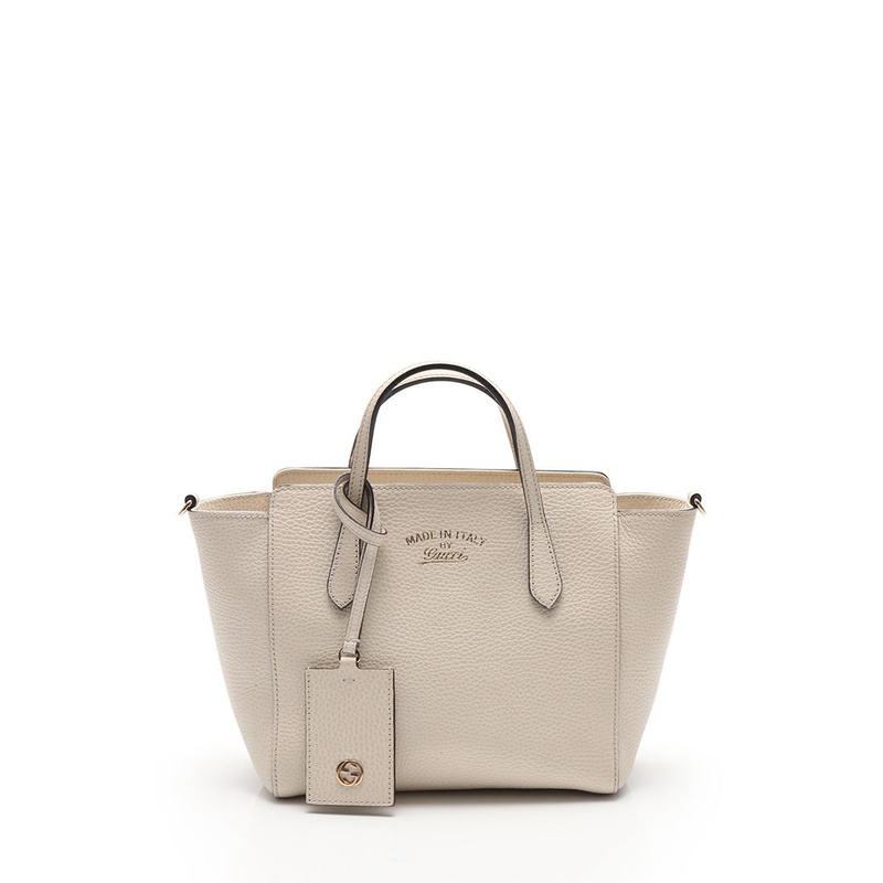 [无保留价9.0新]古驰gucci女士swing真皮手提包象牙白412485