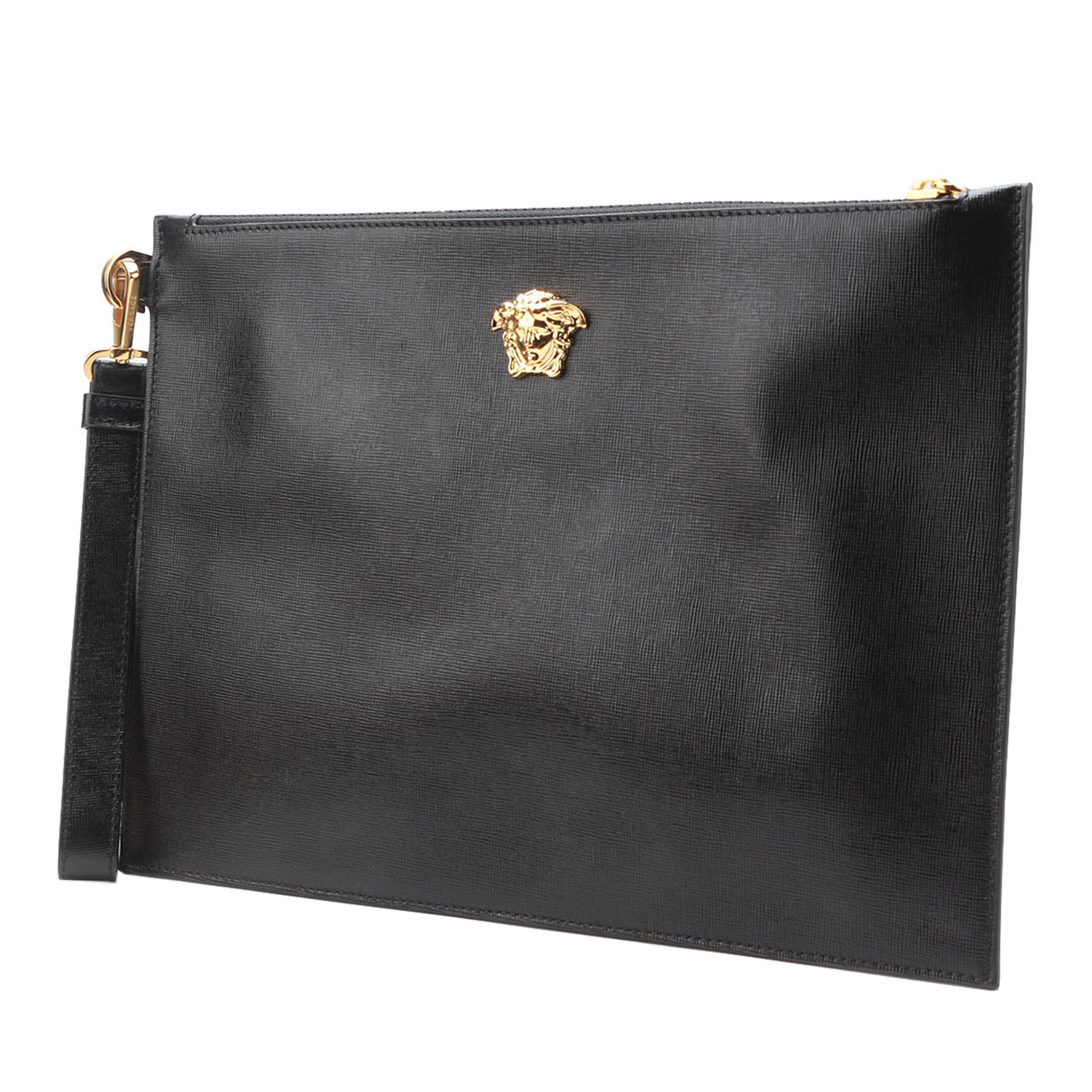 [9.9新] 范思哲 美杜莎黑色十字纹牛皮男士手拿包