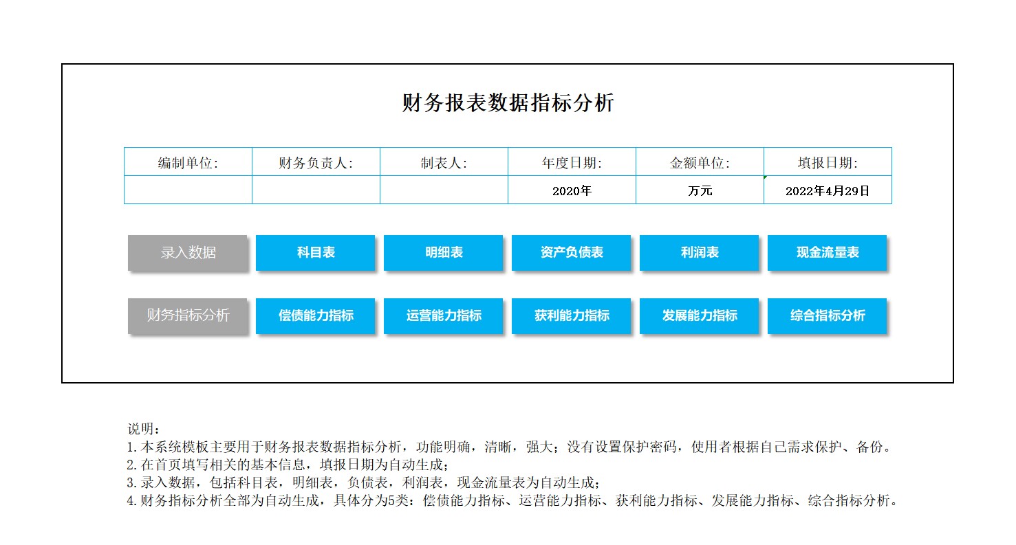 财务BP工具-财务报表指标分析表格模板【福利版】