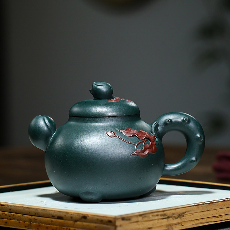 [1元起拍]国工 许老师 墨绿泥福寿无极 保正品宜兴紫砂壶纯手工