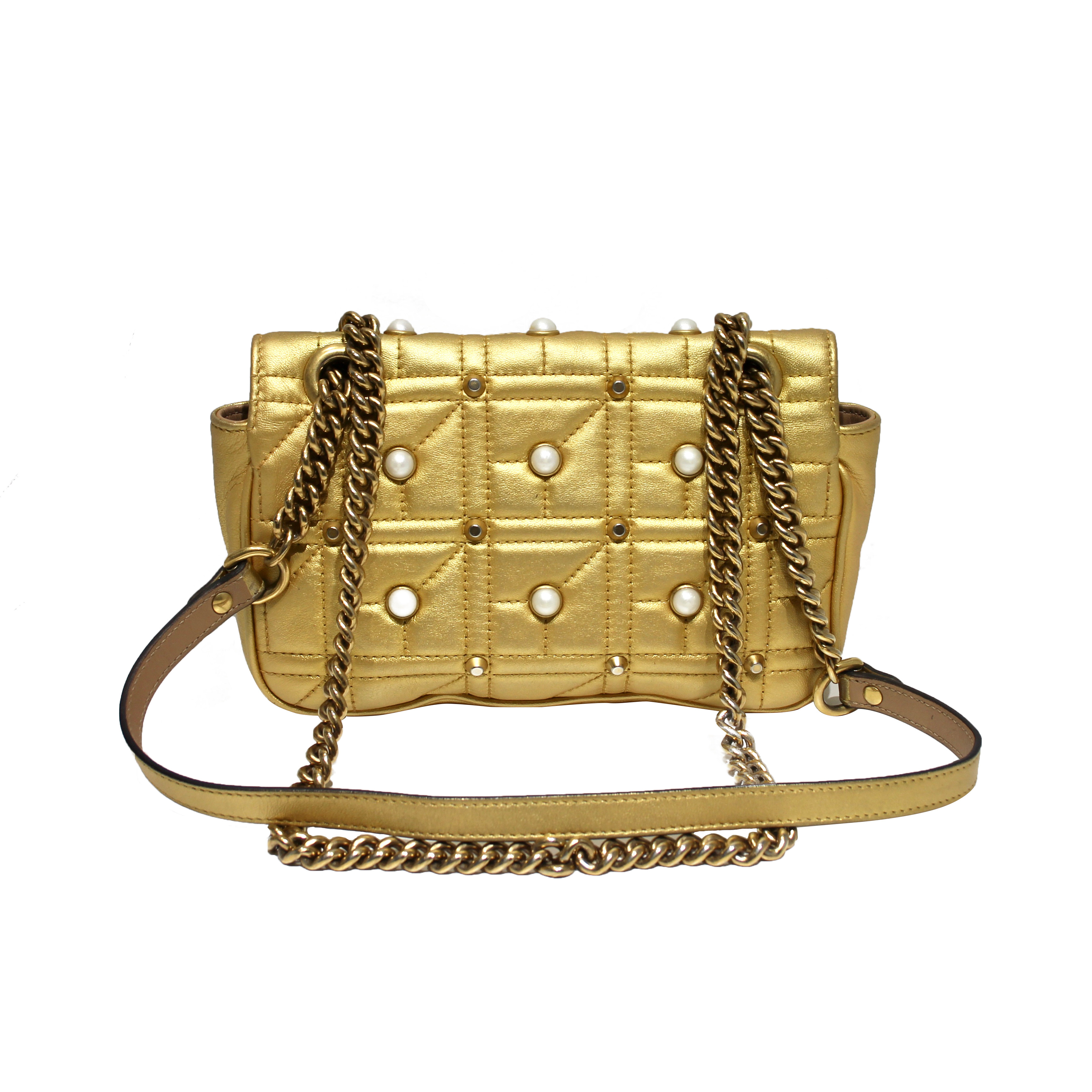 [9.5新]gucci古驰 marmont 22金色珍珠压纹单肩斜挎链条包