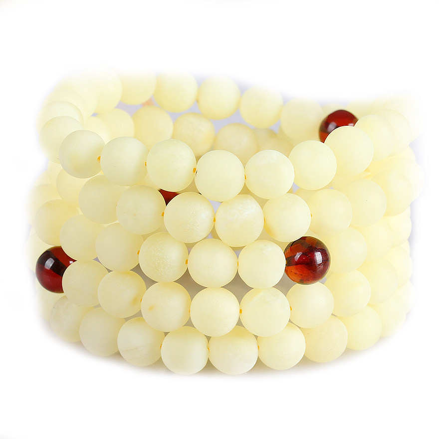 97克白蜜圆珠蜜蜡琥珀108佛珠手串项链强荧光6.0-6.2mm