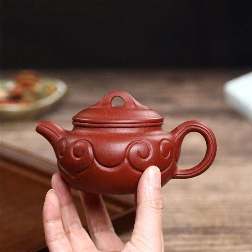 实用手把壶 约200cc【仿古如意】朱泥 宜兴手工紫砂壶名家正宗