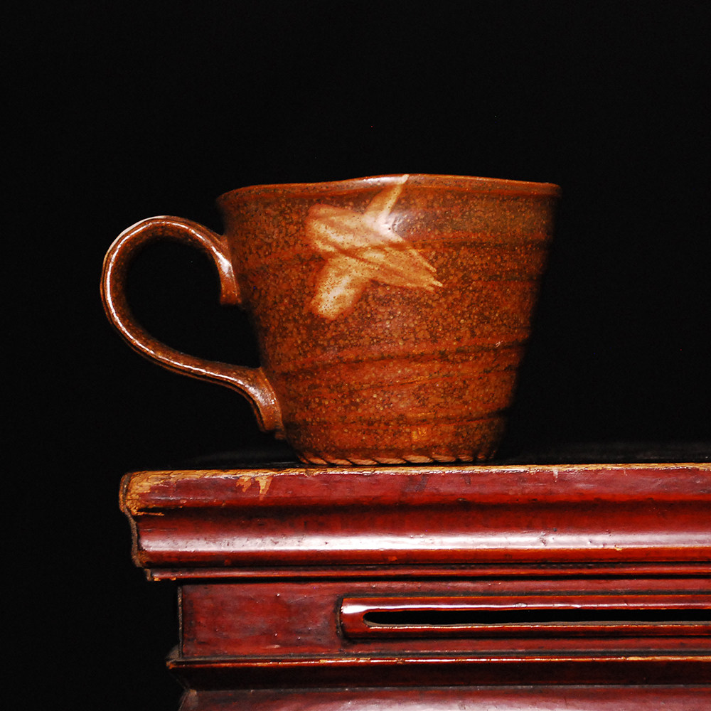 日本回流 素彩手绘写意单耳杯 老物件tc