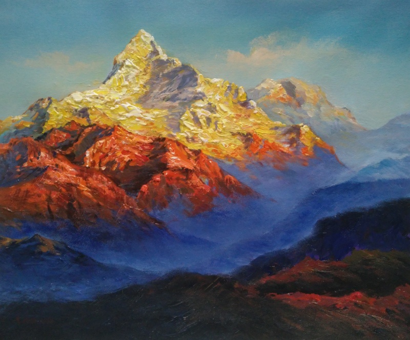 李玲姬《金山日出》布面风景油画