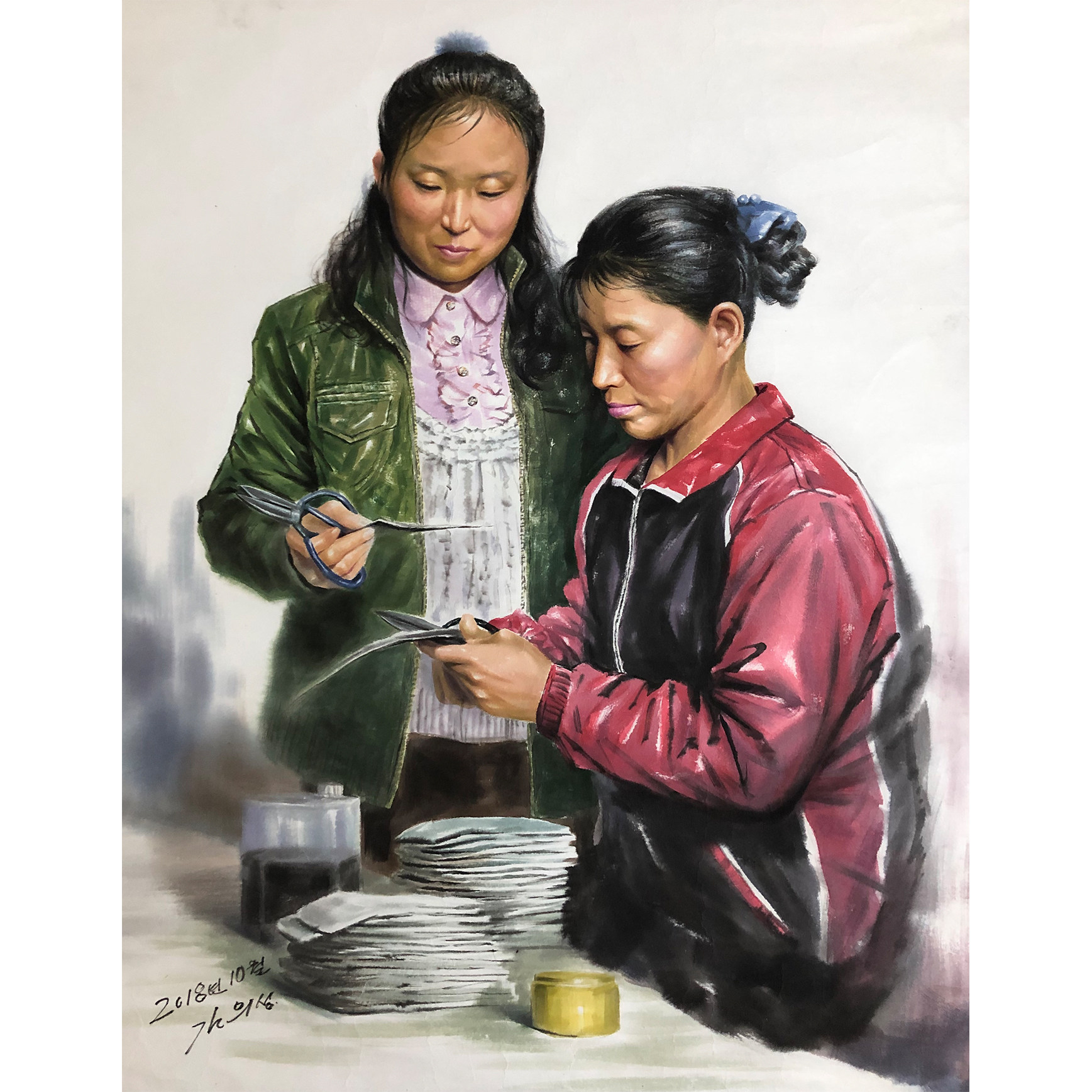 朝鲜画 金艺成《女工》中央美术创作社 星朝美术馆 人物