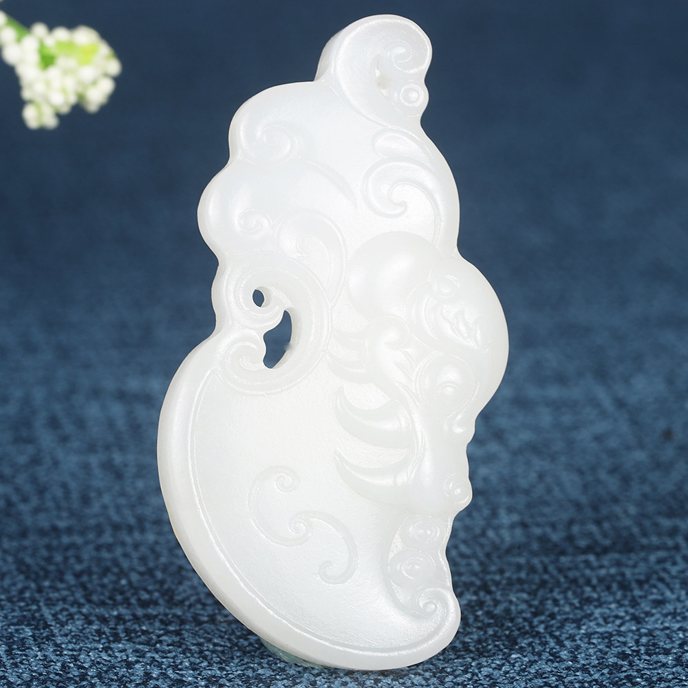 【羊脂玉:神龙守护】精品和田玉白玉一级白仿古龙挂件吊坠男女款