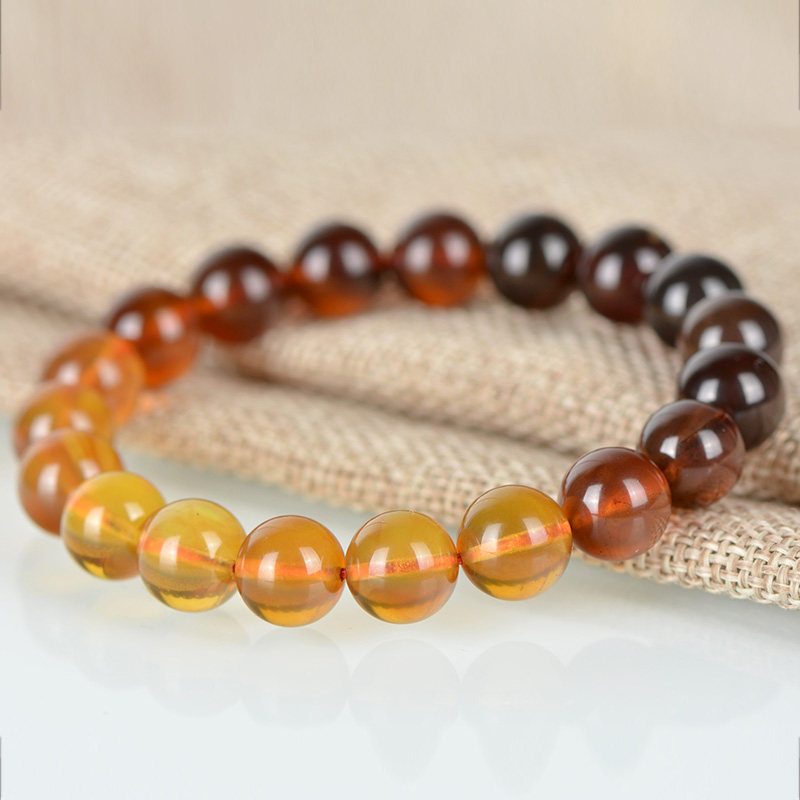 11.87g 10 mm精美彩虹琥珀圆珠手链【一元拍】