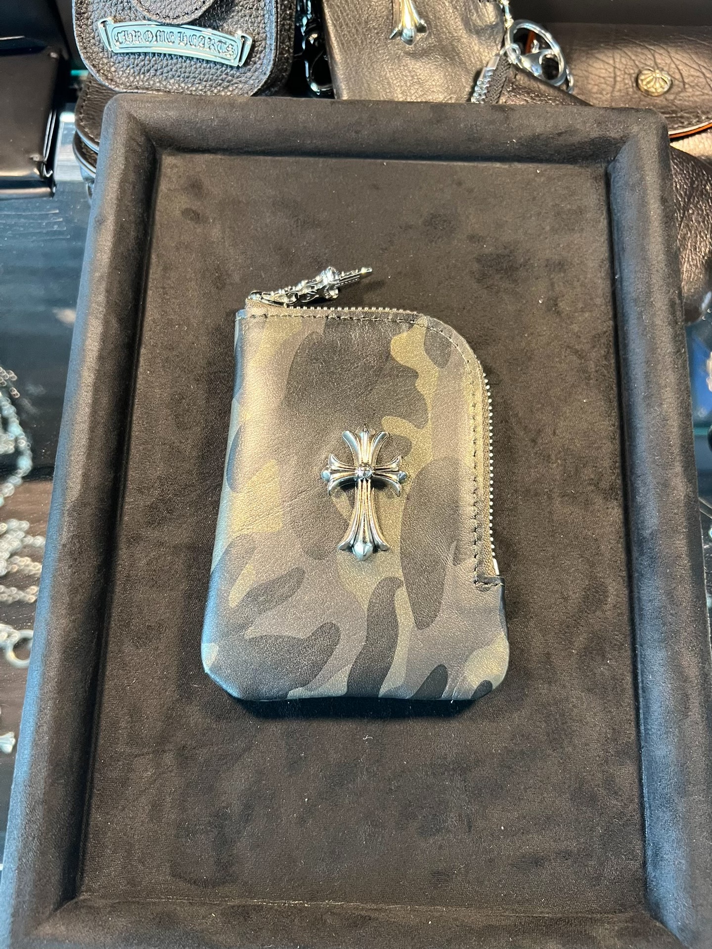 Leather Camouflage Zipper Key Pouch with Card Slots