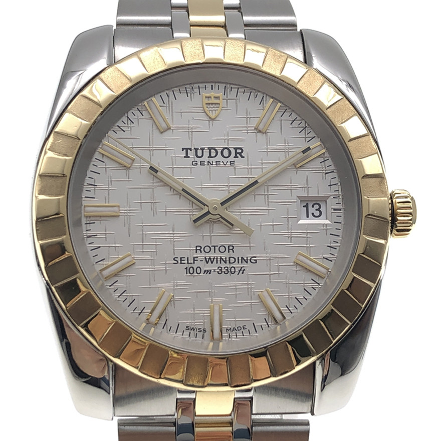 无保留价[9.5新]帝舵18k黄金精钢日历自动机械男表 21013-62583