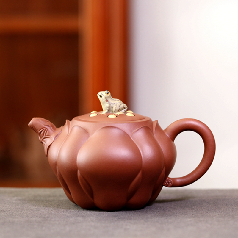 正宗宜兴紫砂壶 附持壶照 精品花货 青蛙莲子 蒋海华 清水泥