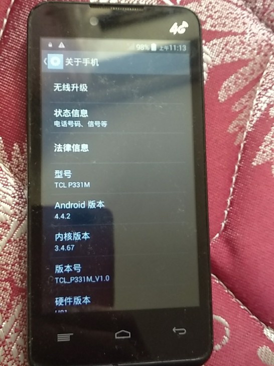 tcl手机型号p331M，九成新，无拆修，移动版本，单卡4g