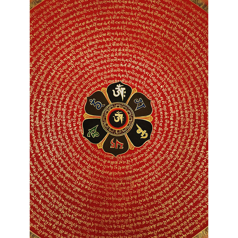 混合金彩绘六字大明咒坛城唐卡2142 jiban lama作品