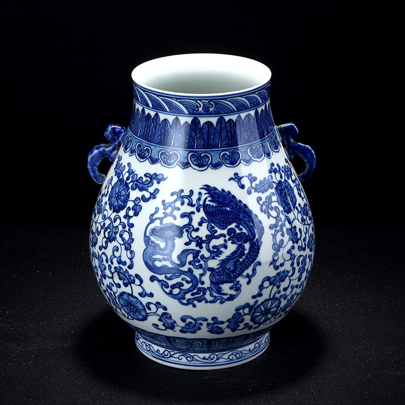 【珍品陶瓷】复刻臻品 仿乾隆款青花鹿头尊 古陶瓷复刻传承人