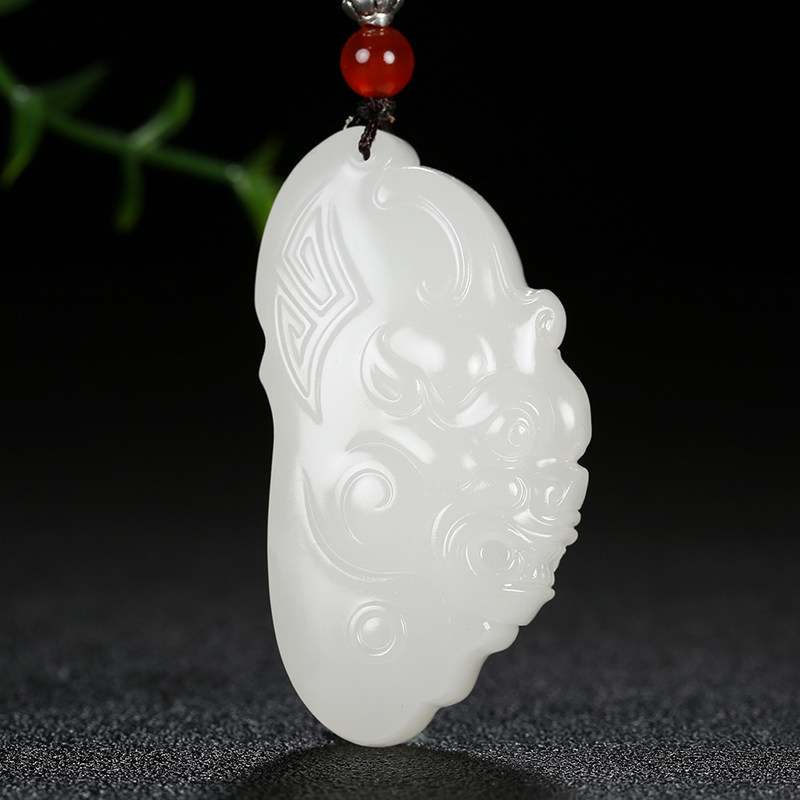 【羊脂白玉】和田玉仿古兽面挂件吊坠32.458g