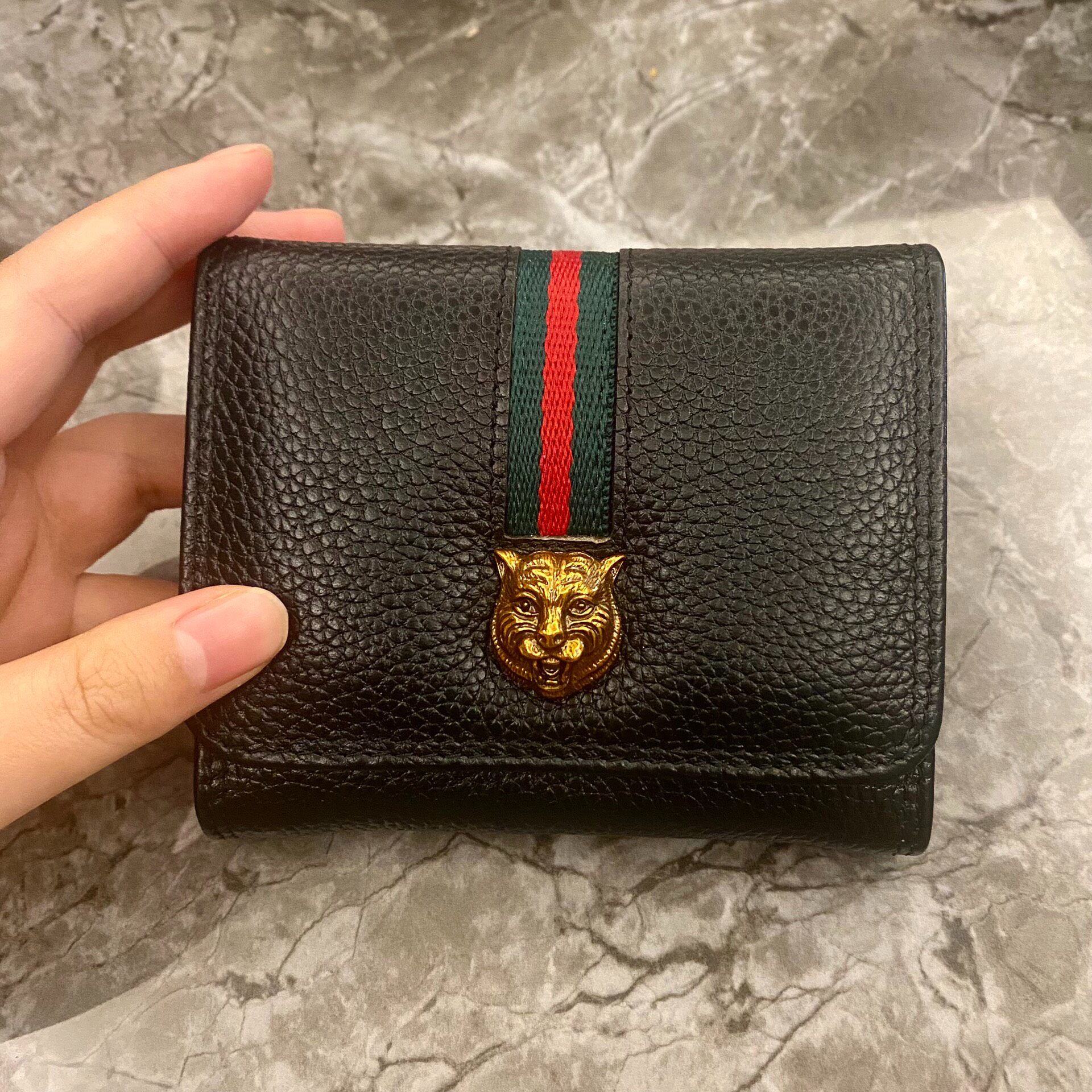 清瑕疵 黑色虎头三折真皮短款钱包 工厂尾货