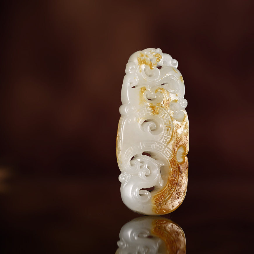 省级玉雕大师任翀作品新疆和田白玉籽料仿古龙凤呈祥挂件男29克g5
