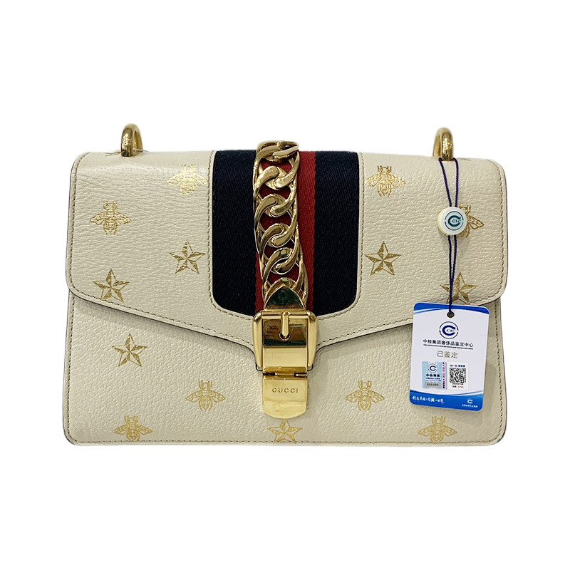 【已鉴定】9.5新gucci古驰白色sylvie蜜蜂星星单肩包公价24000