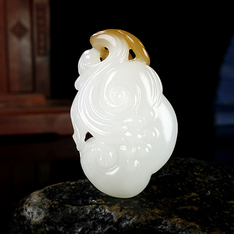国级玉雕大师时晓印新疆和田玉羊脂级糖白玉平安如意灵芝挂坠20.