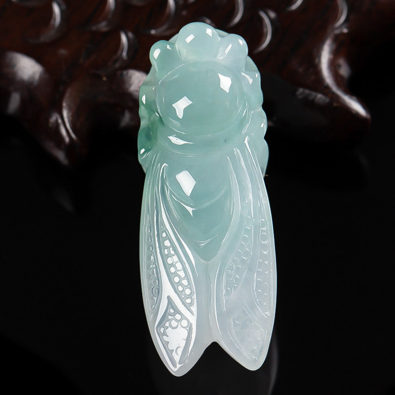 缅甸天然a货翡翠 冰晴 知了 一鸣惊人 玉蝉 吊坠 5.10g