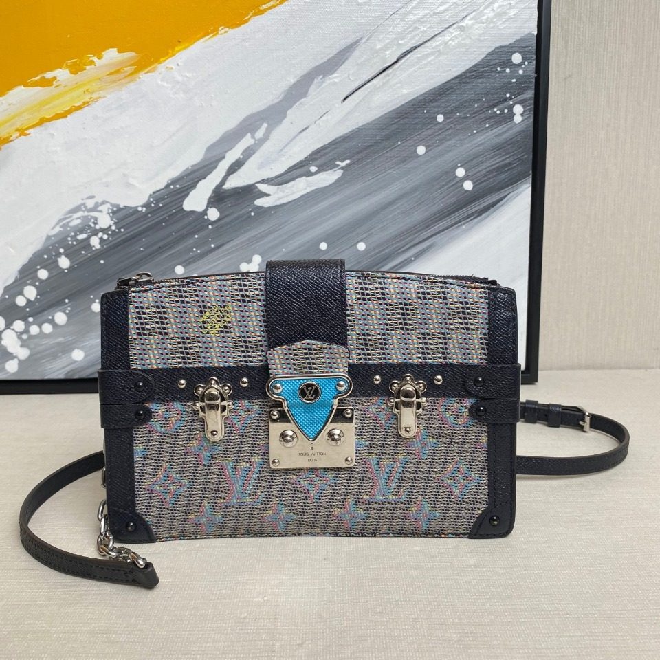 [9.5新]lv/路易威登trunk clutch系列拼色牛皮肩背包m55456