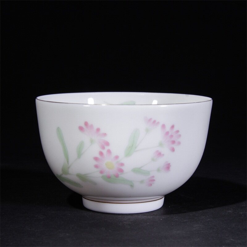 【日本回流】橘吉花卉纹茶碗一组 茶壶茶道具茶器摆件wg-175