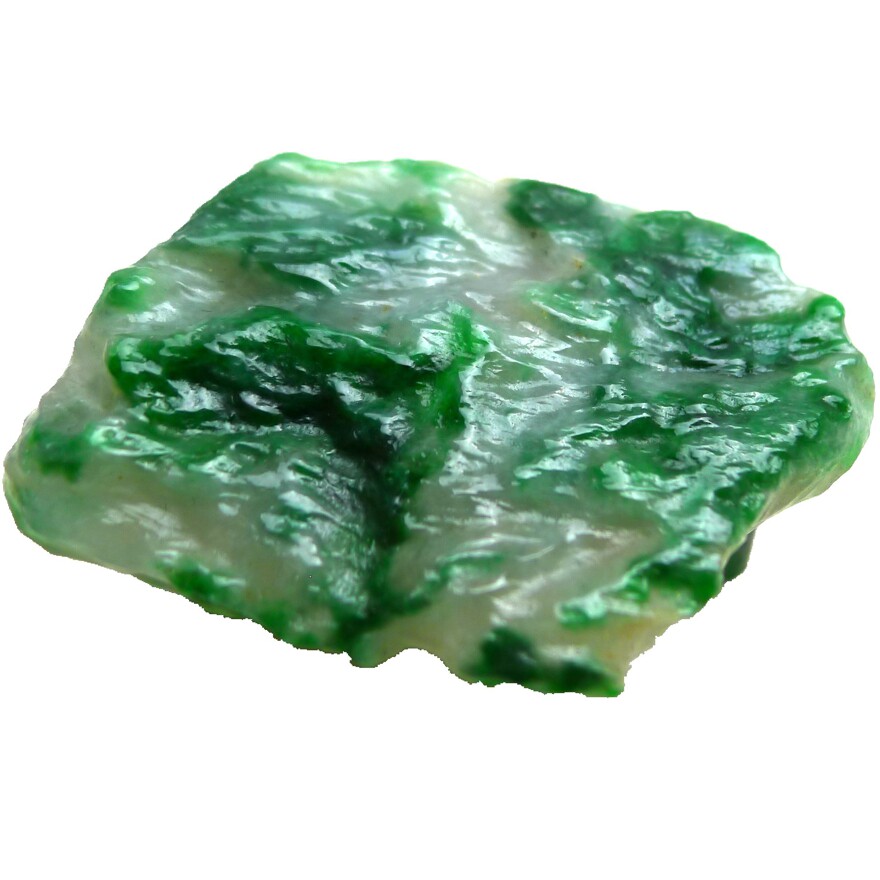 缅甸翡翠原石 冰润好种抛光玉石飘花料子明料挂件片料拍卖57.5g