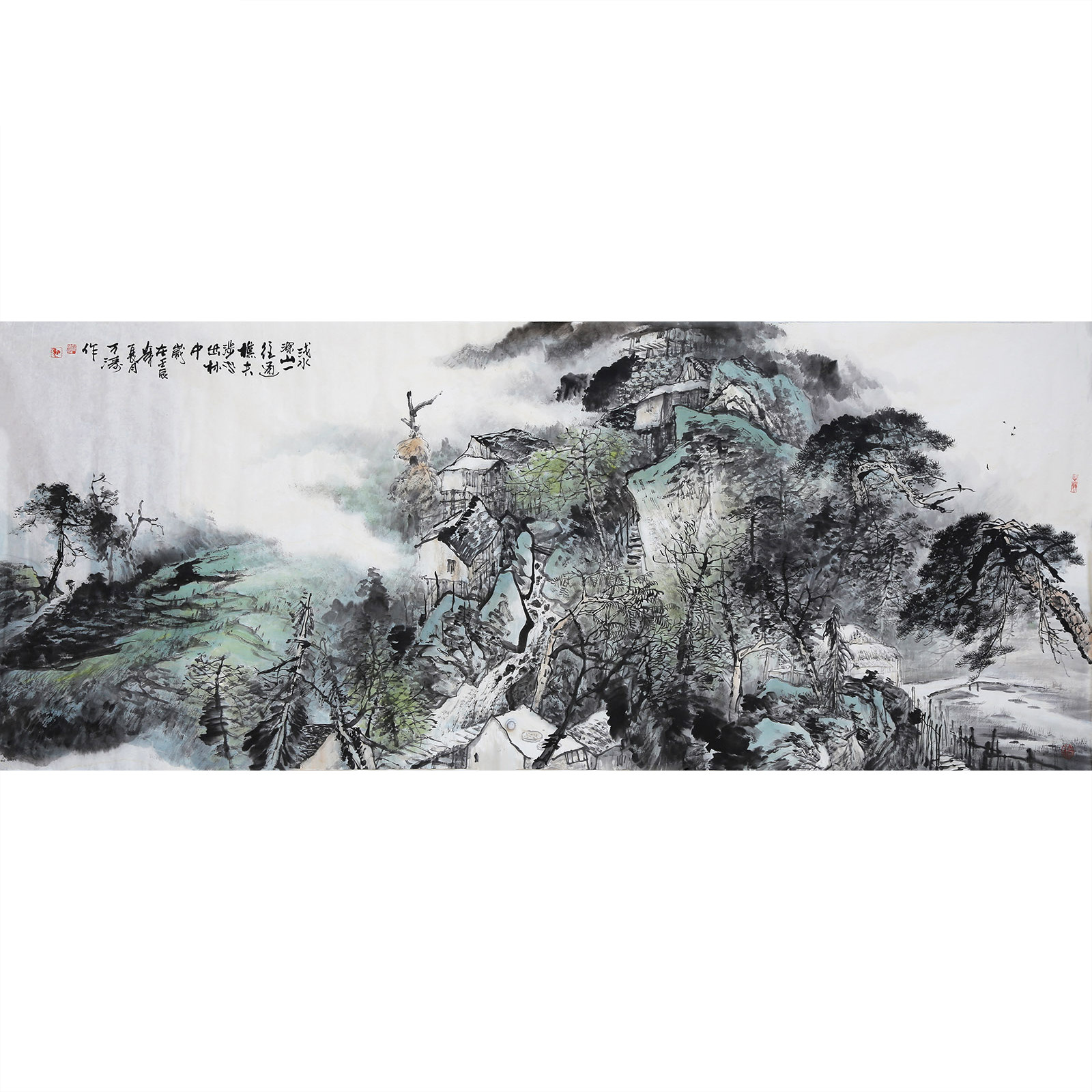 陈玉圃弟子 万涛《浅水深山》2.4米国画山水画保真收藏拍卖2108