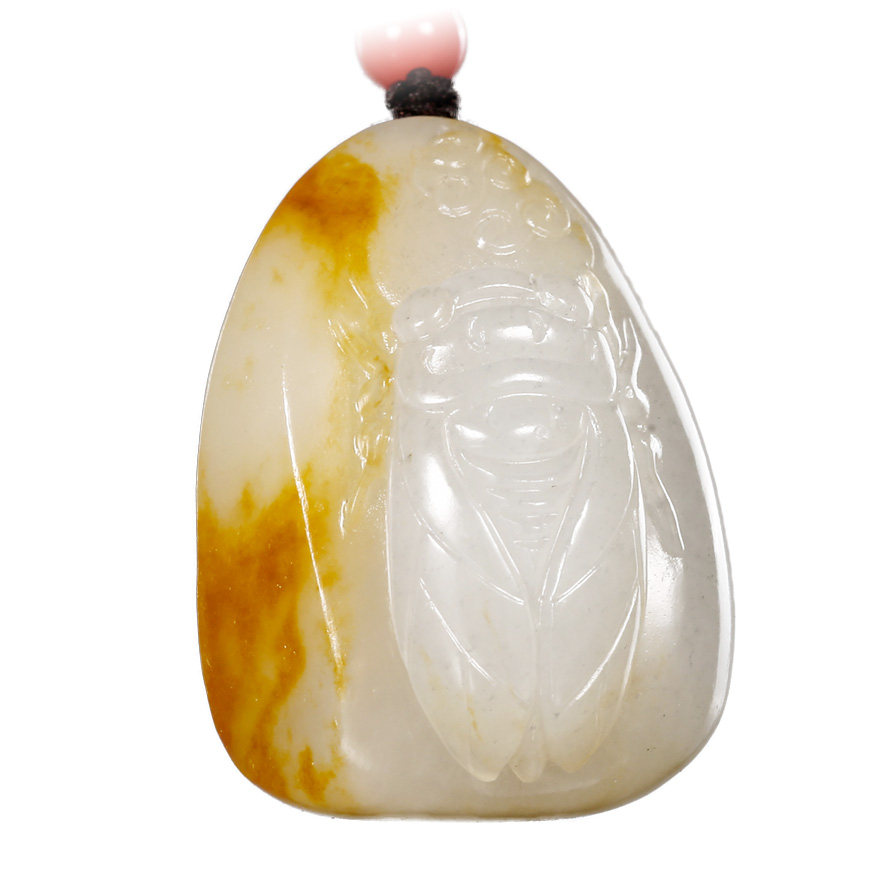 苏州玉雕馆新疆和田玉黄沁籽料一鸣惊人知了苏工福挂件11克女吊坠