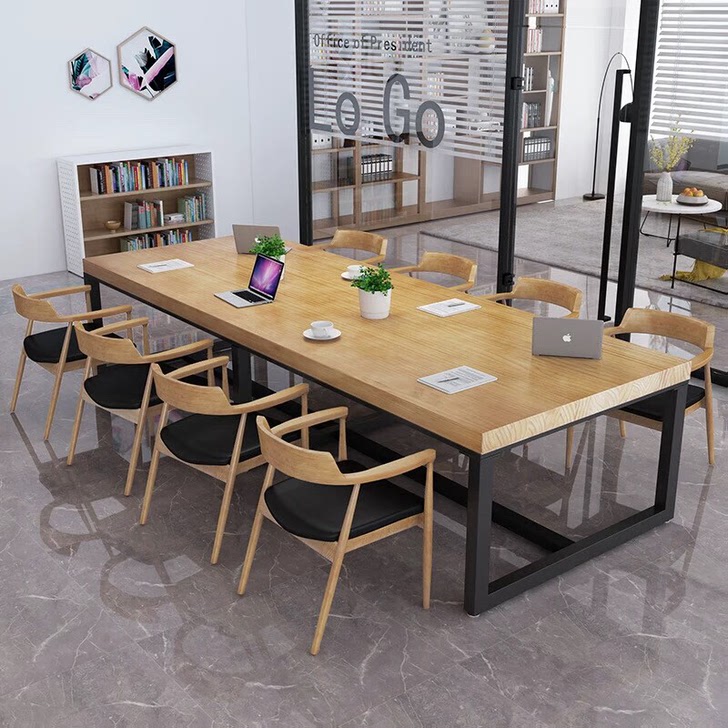 实木会议桌长桌简约现代办公培训洽谈桌北欧工业风大型家具新中式