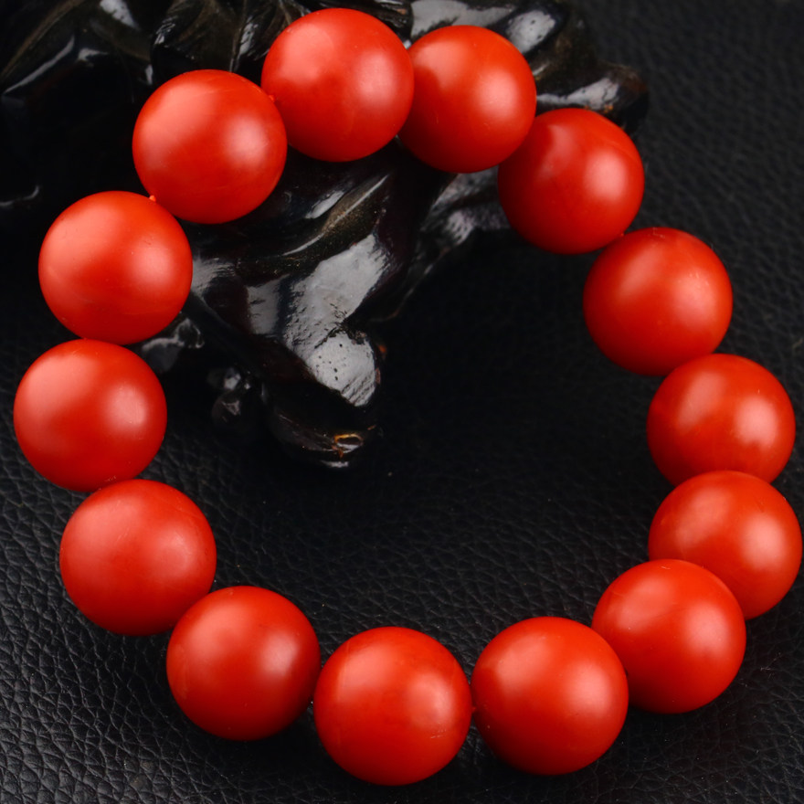 91.82g【馆藏罕品原矿南红】保山老料滴水洞锦红17毫米圆珠手串