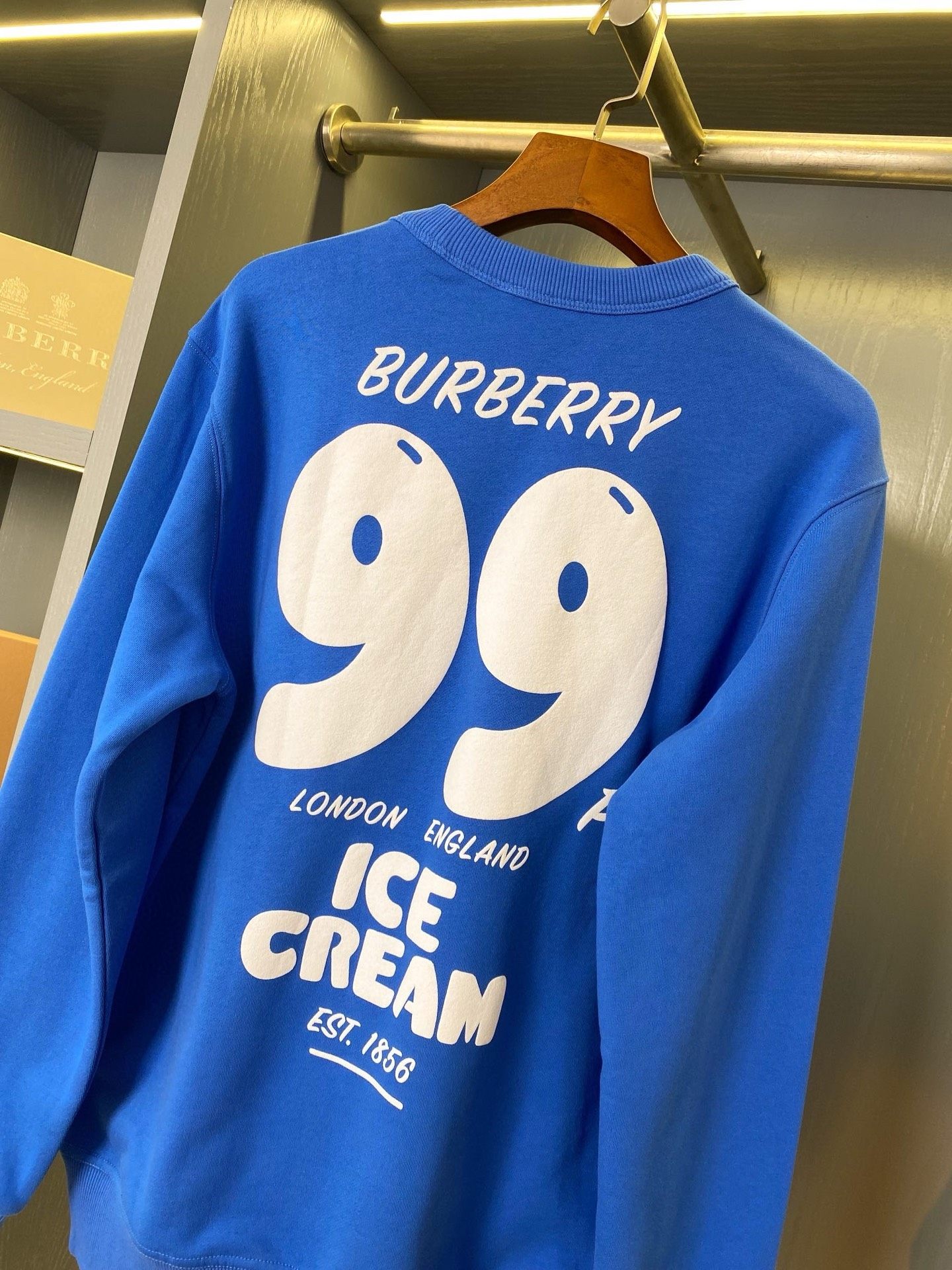 Burberry Burberryアイスクリームプリントコットンスポーツクルーネックパーカーブルー