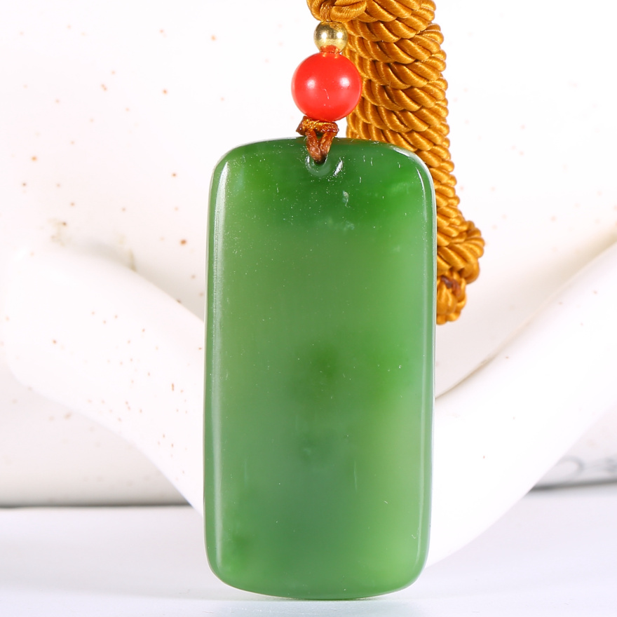 碧玉【鹤寿无量】菠菜绿 和田玉 玉牌 挂件 16克