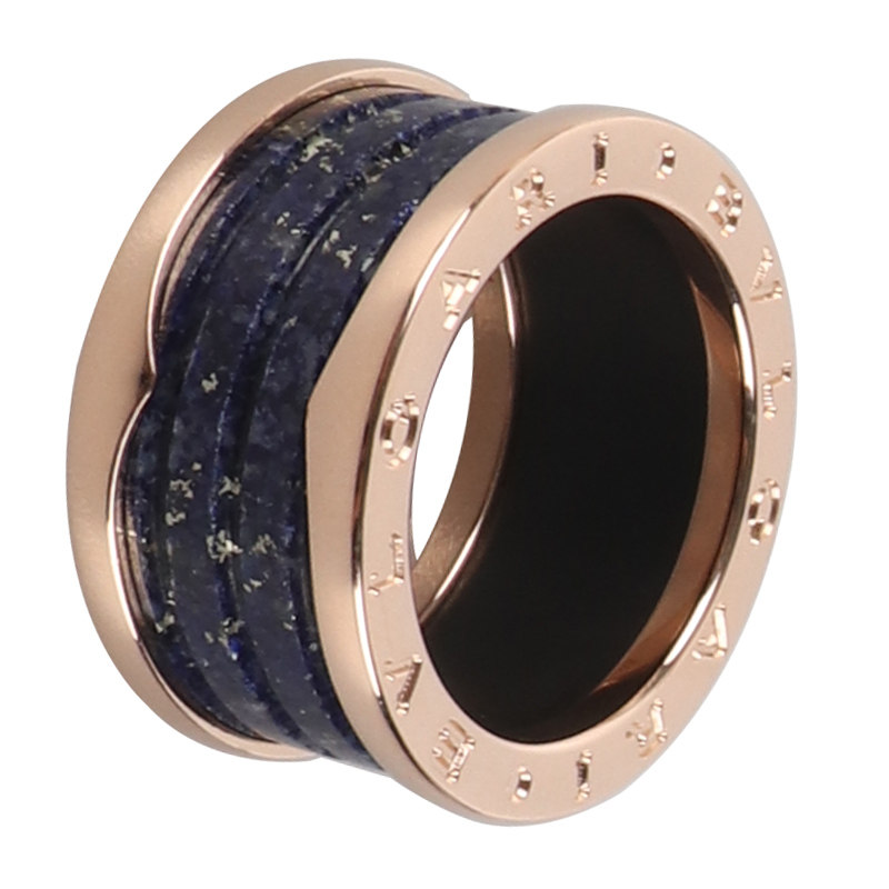 [9.9新]宝格丽bvlgari 750玫瑰金镶嵌青金石四环戒指55号