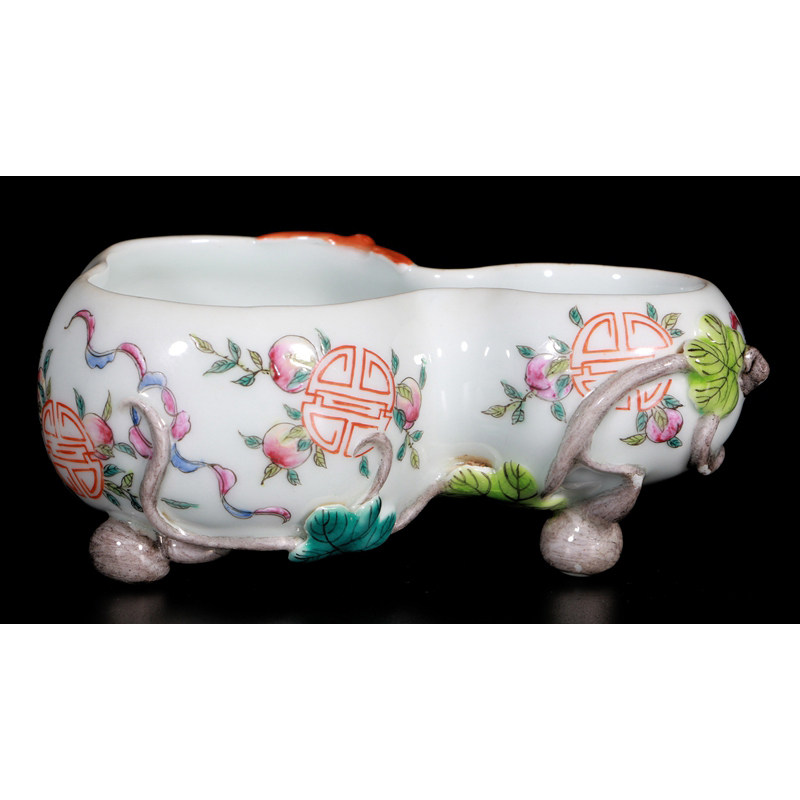 【鬼市淘宝】 粉彩福寿纹葫芦形水丞 150