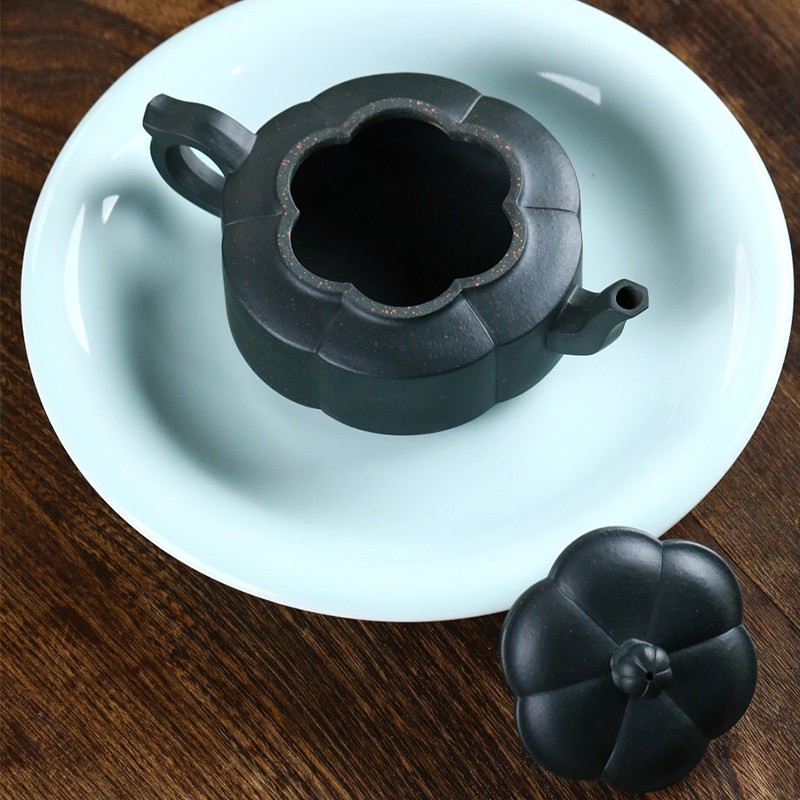 国高工 王老师 墨绿泥菱花 保正品宜兴紫砂壶名家纯手工原矿茶壶