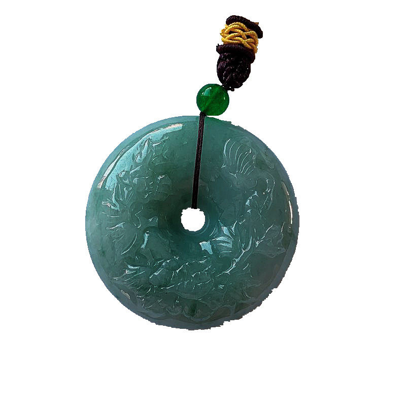 【拍卖】纯天然缅甸a货翡翠精雕浅绿雕花平安扣挂件72.43g