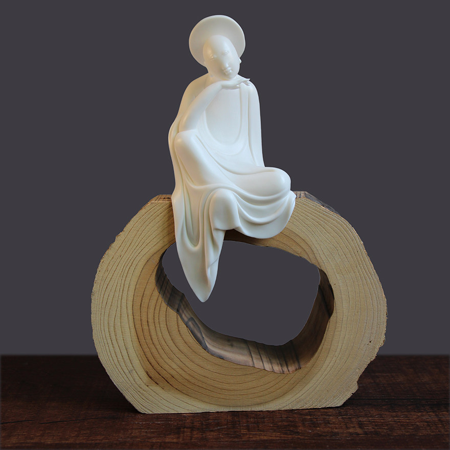 1元起拍┃陈建阳《禅意01》白瓷艺术品人物摆件 禅意陶瓷工艺品