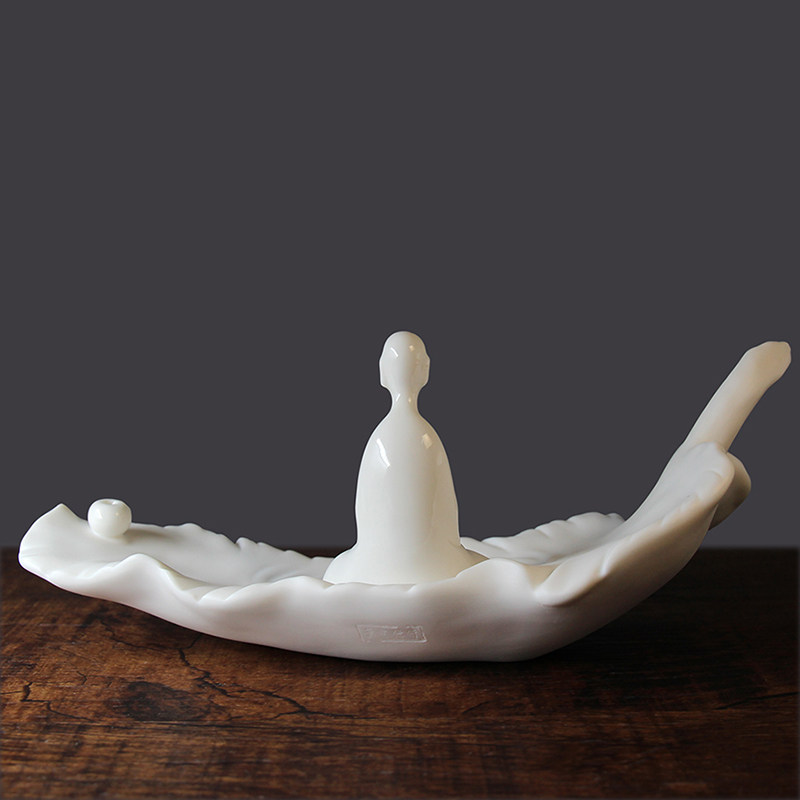 一叶禅心白瓷艺术品人物摆件 禅意家居装饰工艺礼品
