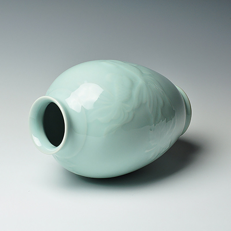 夏侯文中国工艺美术大师金玉满堂敞口瓶龙泉青瓷花瓶大师收藏摆件